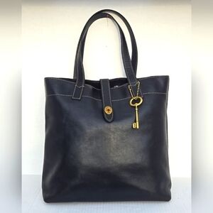 Fossil Austin Black Leather Tote Bag Extra Large Shopper Purse Work School